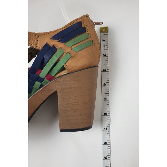 Macarena Mexican Leather Boho Platform Block Heel Sandals Size 9.5 - Picture 8 of 9